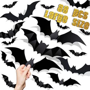 88 Pcs Bat Wall Decor Large Size, Halloween Bats Stickers Spooky Home Decoration, 3D Black Decorations for Room Window, Bat Decals Sticky Decorative Adhesive Decals Party Supplies – 2022 Updated