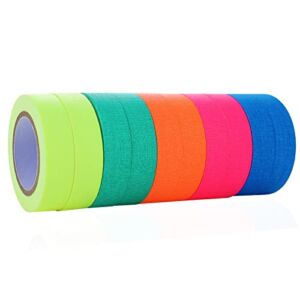 10 Rolls Spike Tape Neon Gaff Tape UV Reflective Colored Duct Tapes Fluorescent Cloth Glow in The Dark Tape for Party Stage Play Color Coding Art Crafts, 0.5 Inch x 18.04 ft