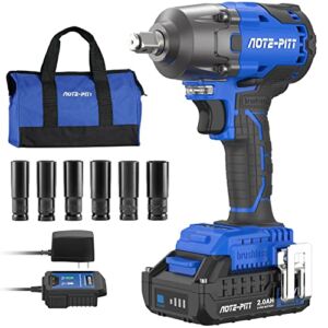 20V 370 Ft-lbs Brushless Impact Wrench Kit, 1/2 Inch Cordless Electric Impact Gun, High Torque 3,400 IPM Impact Driver with 6 Pcs Drive Impact Sockets, 2.0Ah Battery, Fast Charger, and Tools Bag