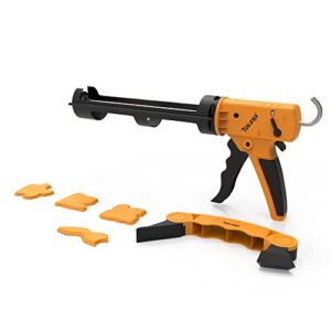 TOLESA Dripless Caulking Gun with Comfortable Grip for Kitchen Bathroom Window Adhesives 10:1 Thrust Ratio Silicon Caulking Tools Kit With Angle Scraper Grout Removal Tool & 4 Sealant Finishing Tool