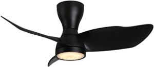 36″ Low Profile Flush Mount Modern Matte Black Quiet DC Motor Ceiling Fan with Light Remote Control, Contemporary 3 Blade Bright LED Ceiling Fan for Bedroom Indoor Small Room