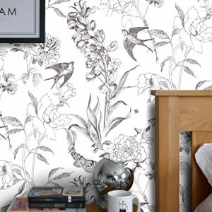 Floral Wallpaper Peel and Stick Wallpaper Boho Floral Contact Paper for Cabinets Self Adhesive Removable Wallpaper White Wallpaper Vintage Bathroom Wallpaper Leaf Waterproof Botanical 17.3”x78.7”