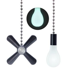Ceiling Fan Pull Chain Extender, 2pcs 3mm Diameter Beaded Fluorescent Ceiling Fan Pull Chain Ornaments with Connector Glow in The Dark (Black)