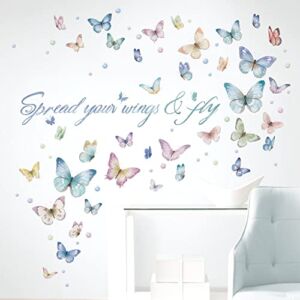 123 PCS Butterfly Wall Decor Butterflies Wall Decals Peel and Stick Quotes Spread Your Wings & Fly Inspirational Word Wall Stickers for Bedroom