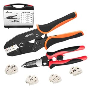 KF CPTEC Crimping Tool Set 7PCS – Ratcheting Wire Crimper Kit – Quick Exchange Jaw for Heat Shrink, Insulated and Non-Insulated Ferrules, Solar MC4 Connectors, Wire Terminal Crimper KFN-34J