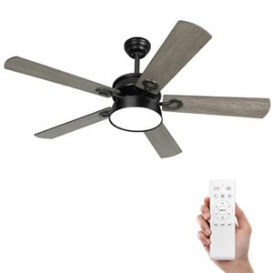 Outdoor Ceiling Fan for Patio with Light,Ohniyou 52″Farmhouse Ceiling Fans Lights and Remote,Modern Black Ceiling Fan with Light for Living Room Bedroom Dining Room Kitchen