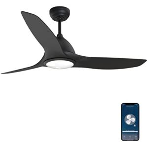 ProMounts Smart WiFi LED Ceiling Fan, 52 Inch Ceiling fan with LED Lights, 3 Blades Large Airflow, 3 Speeds, 15Watt Bright LED Light 1500Lm 3 Colors, Compatible with Alexa Google (OHCF02-B)
