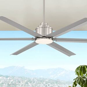 65″ Ultra Breeze Modern Industrial Outdoor Ceiling Fan with Dimmable LED Light Remote Control Brushed Nickel Silver Wet Rated for Patio Exterior House Home Porch Gazebo Garage – Casa Vieja