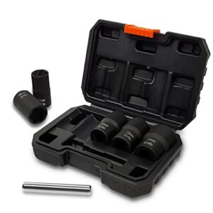 AKM Bolt Extractor Set, 6 Pieces Lug Nut Socket Set, Stripped Lug Nut Remover with a Center Punch Bar for Removing Damaged, Frozen, Rusted, Rounded-Off Bolts, Nuts & Screws