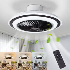Bladeless Ceiling Fans with Lights and Remote 20In Dimmable Low Profile Ceiling Fan 3 Speed Flush Mount Ceiling Fan Quiet Enclosed Bedroom Ceiling Fan