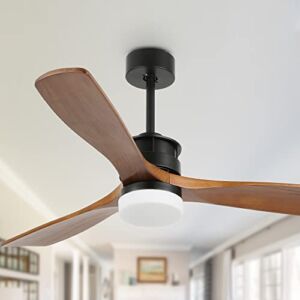 52″ Ceiling Fan with Lights Remote Control, Wood Ceiling Fan, Reversible Silent DC Motor (52”Deep Walnut Ceiling Fan)