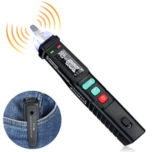 Non-Contact Voltage Tester, Electrical Tester Pen w/ LCD Display, Dual Range AC Voltage Detector 12V/48V-1000V, Live/Null Wire Tester, Breakpoint Finder, Ambient Temperature, Buzzer Alarm & Flashlight