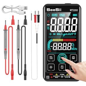 Touchscreen Digital Multimeter, Seesii 10000 Counts TRMS Auto-Ranging Voltmeter, Fast Accurately Measures AC/DC Amp Ohm Voltage Resistance Continuity Capacitance Temperature with Backlight Flashlight