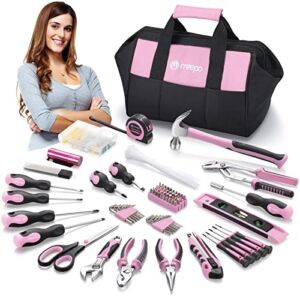M MEEPO Pink Tool Kit, 249 Piece Women Tool Kit for Home, Lady’s Basic Household Repair Tool Set with Portable Pink Tool Bag, Home Essential Women Gift Tool Kit for First Apartment, New Home, Dorm