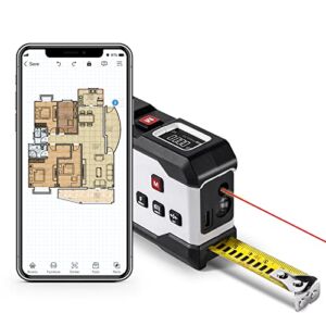 Laser Distance Tape Meters with Phone App, 2D Floor Plan + 3D Rendering, 2 in 1 Bluetooth Laser Measure 6 Unit Switching, USB-Charge, Measure Distance, Area, Volume(195ft)