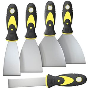 5Pcs Putty Knife, Scraper, Spackle Knife, Paint Scraper, Tool, Set, No Rusting, Perfect For Repairing Drywall, Removing Wallpaper, Decals, Taping, Mud, Plaster Scraping and Applying Putty, Rerdeim