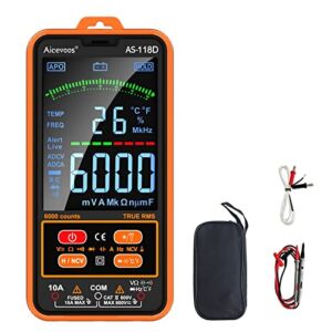 Aicevoos AS-118D Smart Digital Multimeter Auto-Ranging Voltmeter Electrical Tester Measures Voltage Current Capacitance Resistance Continuity Duty-Cycle Temperature Frequency