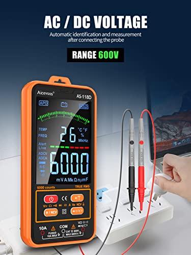 Aicevoos AS-118D Smart Digital Multimeter Auto-Ranging Voltmeter Electrical Tester Measures Voltage Current Capacitance Resistance Continuity Duty-Cycle Temperature Frequency | The Storepaperoomates Retail Market - Fast Affordable Shopping
