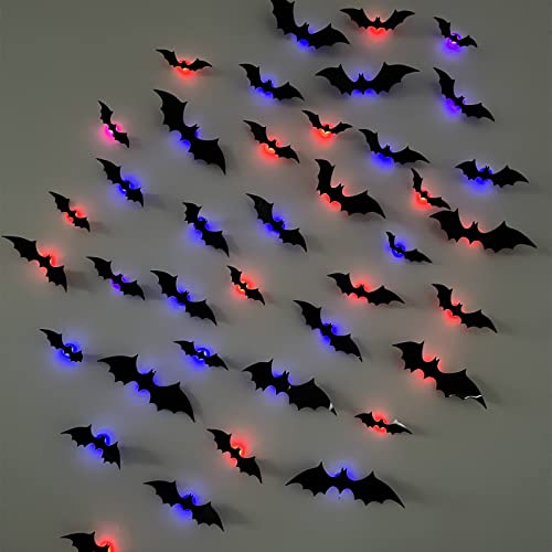Halloween Decoration LED Bats Light Wall Decor – 3D Halloween Decor Bats Sticker Light, 3 Sizes Waterproof PVC Bat Stickers for Home Decor Indoor Party Decorations（24PCS） | The Storepaperoomates Retail Market - Fast Affordable Shopping