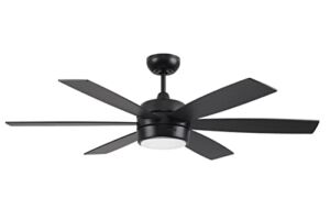 Craftmade TRV52FB6 Trevor 52″ Outdoor/Indoor Smart Ceiling Fan with LED Light Kit and Wall Control & Remote, 6 Blades, Flat Black