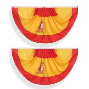 Spain Spanish Pleated Fan Flag Bunting 3 x 6 Ft Spain Pleated 2 Pcs Fan Flag Banner Indoor/Outdoor/Front Porch Decorations, Spain Half Fan Flag Patriotic Holiday decorations, Celebrations.