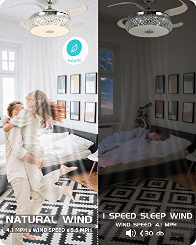 BAYSQUIRREL Retractable Bluetooth Ceiling Fan with Speaker, 85 Kinds of Color Light Bluetooth Ceiling Fan with Light,6 Speed Reversible Modern Invisible Ceiling Fan ,Remote and APP Control | The Storepaperoomates Retail Market - Fast Affordable Shopping