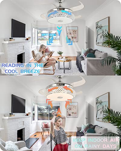 BAYSQUIRREL Retractable Bluetooth Ceiling Fan with Speaker, 85 Kinds of Color Light Bluetooth Ceiling Fan with Light,6 Speed Reversible Modern Invisible Ceiling Fan ,Remote and APP Control | The Storepaperoomates Retail Market - Fast Affordable Shopping