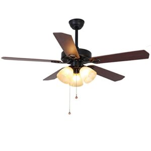 Industrial Lamp with LED Ceiling Fan Light Glass Bulb Lights Fans 110v Chandeliers and Lamps Remote Control Retro Chandelier (Color : Black, Size : 52 Inch)