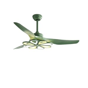 Flowers Ceiling Fans with Light Led 110V 220V Remote Control Hanging Lights for Living Room Led Lamp with Fan (Color : Green, Size : 52inch)