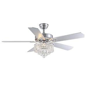 52″ Modern Crystal Ceiling Fan Matte Black Gorgeous Reversible Fan Blade with Remote for Bedroom Living Room (Color : White, Size : 52″)