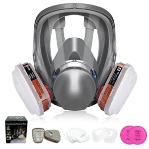 Full Face Respirator Mask with Filters, 17 in1 6800 Reusable Respirator Paint Spray Dust Shield Cover Mask, Ideal for Painting Spray, Epoxy Resin, Car Spraying, Dust, Polishing, Welding, Sanding
