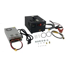 NICCOO Protable PCP Air Compressor & Transformer Set 30MPa/300Bar/4500PSI，AC110V / DC 12V 300W With Transformer & 8MM Quick Connector Oil-free for Fire Fighting and Diving