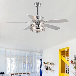 52″ Ceiling Fan with Lights and Remote Control, Modern Chandelier Ceiling Fan with 5 Wooden Blades, Quiet Motor, 6 Speed for Bedroom Dining Room Living Room Fan Light Chrome Finish