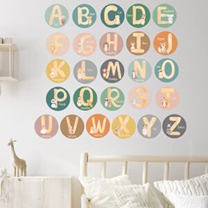 Alphabet Wall Decals for Classroom – 5 inch Nursery Alphabet Letters for Wall | ABC Wall Decals for Kids Rooms | ABC Wall Chart for Toddlers Learning | Boho Rainbow Animal Alphabet a b c Decals