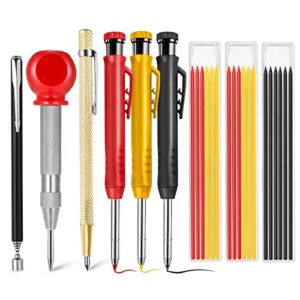 9 Packs Carpenter Mechanical Pencils with Center Punch,Carbide Scriber Tool,Solid Pencil Marker Marking Tool with Built-in Sharpener, 21 Refills,1 Magnetic PickUp Tool Great for Woodworking Architect