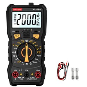 Aicevoos 58A Multimeter 2000 Counts Digital Multimeter , DC AC Voltmeter and Ohm Volt Amp Tester, Measures Voltage, Current, Resistance; Tests Live Wire, Continuity (DC Current)