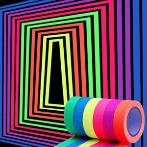 Adhesive Black Light Tape Sets, 6 Colors Neon Gaffer Cloth Tape, Fluorescent UV Blacklight Glow in The Dark Tape for UV Party (0.6 inch x 16.5 feet)