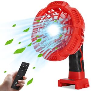 YEX-BUR Outdoor Camping Fan with LED Lantern Powered by Milwaukee 18V M18 Li-ion Battery Rechargeable USB Portable Handheld Fan with Remote, 90° Oscillating, 3 Speeds, 3 Modes, 4H Timer