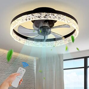 Clueyhoo 19.7” Low Profile Ceiling Fan with Lights, Farmhouse Bladeless Ceiling Fans with Lights Remote Control, Industrial Ceiling Light Fan, Bedroom Ceiling Fan, Kitchen, Dining Room
