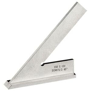 Boomgood 45 Degree Miter Square Machinist Engineer Square with Base DIN 875/2 Angle Ruler Hardened Steel 6×4 Inch, Silver