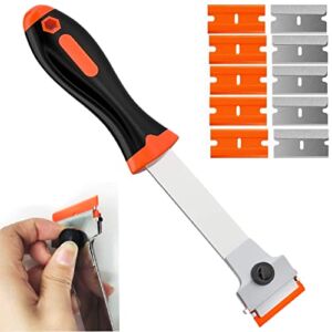 Razor Blade Scraper, Long Handled Scraper Tool with 10 Extra Replacement Blades, Razor Scraper Remover for Cleaning Sticker, Paint, Caulk from Window, Car, Glass, Windshield, Stove
