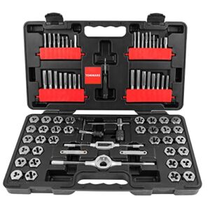TOMMARS 75-Pc SAE & Metric Tap and Die Set Hex Threading Dies for Threading and Rethreading Internal and External Threads M3 to M12 and 4-40 to 1/2-20