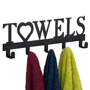 WeeksEight Metal Towel Holder Towel Rack, Wall Mount Towel Hanger Hooks for Bathroom Kitchen Bedroom Hanging Towels Bathrobe Robe (5 Hooks Black)