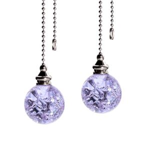 2PCS Purple Pull Chain Crystal Glass Ice Cracked Ball Pull Chain for Ceiling Fan Light Decoration 50cm Extension Chain