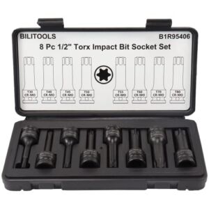 BILITOOLS 8-Piece Impact Torx Bit Socket Set 1/2 inch Drive, T30-T80, Cr-Mo Steel