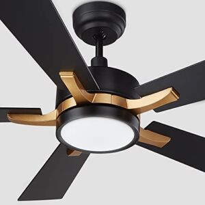 Smart Ceiling Fan 52” 5-Blade with Remote Control, DC Motor with 10 Speed, Dimmable LED Light Kit Included, Smafan Apex Works with Google Assistant and Amazon Alexa, Siri Shortcut (Black and Gold)