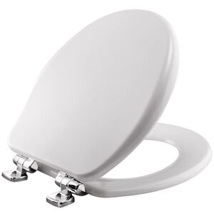 Bemis 9170CSLA 000 Alesio Toilet Seat with Chrome Hinges will Slow Close, Never Loosen and Provide the Perfect Fit, ROUND, High Density Enameled Wood, White