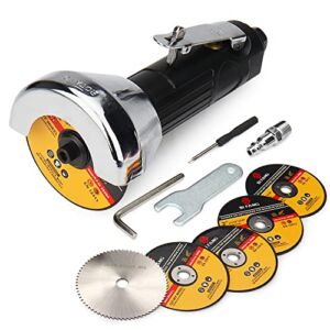 Baisiky 3inch Air Cut Off Tool,Angle Grinder Pneumatic Cutting Machine With 5-Pieces 3″ Cutting Disc Set,Free Speed 20000RPM