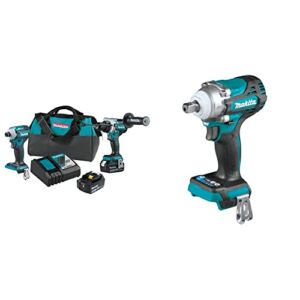 Makita XT288T 18V LXT Lithium-Ion Brushless Cordless 2-Pc. Combo Kit (5.0Ah) & XWT15Z 18V LXT Lithium-Ion Brushless Cordless 4-Speed 1/2″ Sq. Drive Impact Wrench w/Detent Anvil