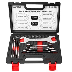 BILITOOLS Super Thin Open End Wrench Set, 9 Piece Metric 5.5 to 27 MM, CR-V Steel, HRC 40-45